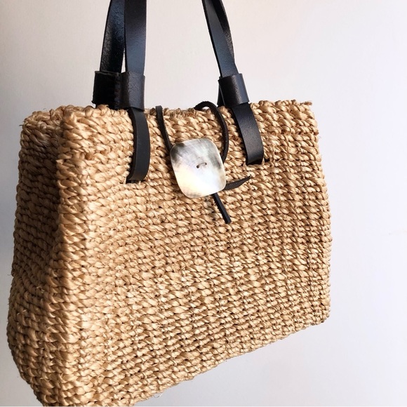 VINTAGE Y2K NINE WEST RESORT LIGHT TAN TWINE/LEATHER/CANVAS MINI PURSE - Picture 3 of 7